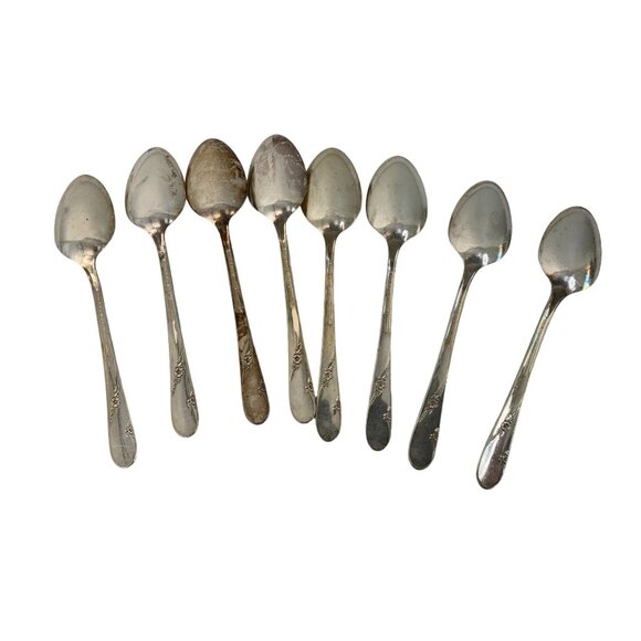 Bridal Wreath Vintage 50s Oneida Silver Plate Floral Pattern Teaspoons Set Of 8 - Picture 4 of 6